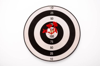 black and white dartboard with red arrows isolated on white  clipart
