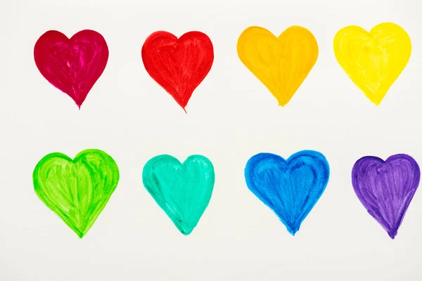 Painted Colorful Hearts Isolated White — Stock Photo, Image