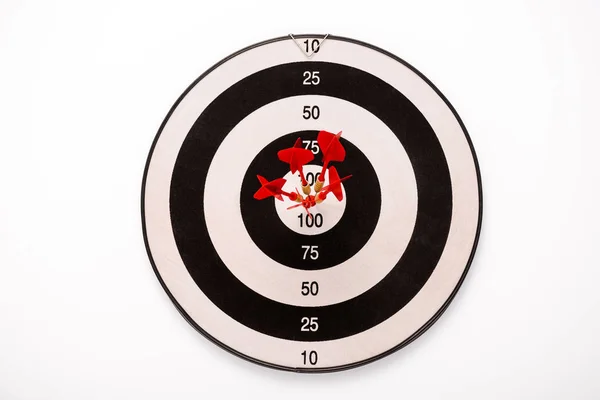 Black White Dartboard Red Arrows Isolated White — Stock Photo, Image