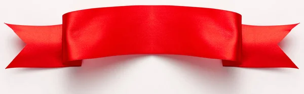 Panoramic Shot Red Satin Ribbon White — Stock Photo, Image