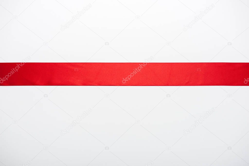 top view of flat satin ribbon isolated on white 