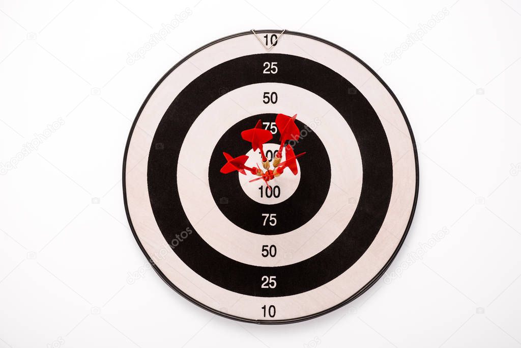 black and white dartboard with red arrows isolated on white 