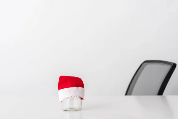 Small Santa Hat Empty Glass Jar White — Stock Photo, Image