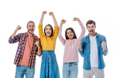 Mutlu, çok kültürlü arkadaşlar. Evet, beyaza izole edilmiş bir jest.