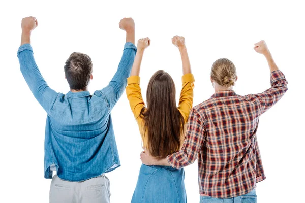 Back View Young Friends Showing Yes Gesture Isolated White — Stock Photo, Image