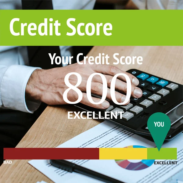 Cropped View Trader Using Calculator Your Credit Score Letters — Stock Photo, Image