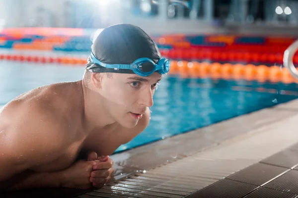 Handsome Man Swimming Cap Goggles — Stock Photo, Image