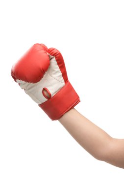 Beyazlar içinde izole edilmiş boks eldivenli kadın manzarası 