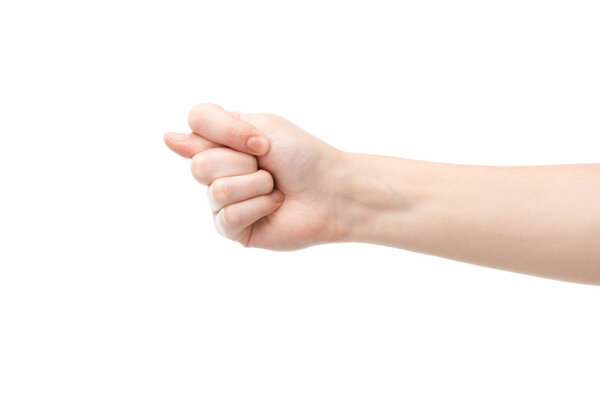 cropped view of woman showing zilch gesture isolated on white 