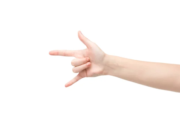 Cropped View Woman Showing Rock Sign Isolated White — Stock Photo, Image