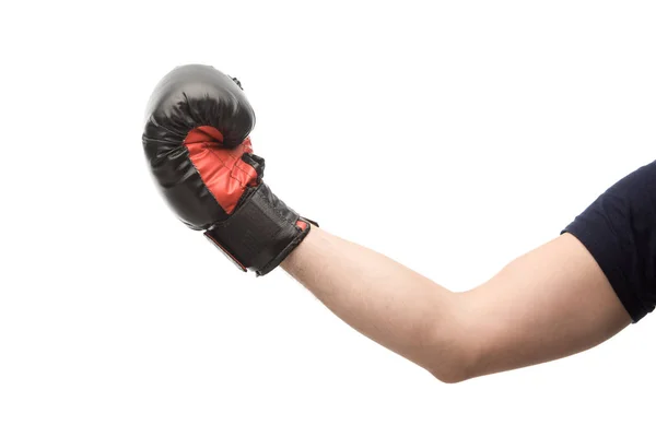 Vue Recadrée Homme Gant Boxe Isolé Sur Blanc — Photo