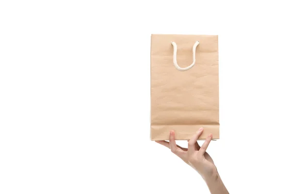 Cropped View Woman Holding Shopping Bag Isolated White — Stock Photo, Image