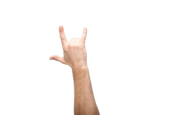 Cropped View Man Showing Rock Sign Isolated White — Stock Photo, Image