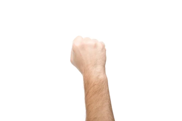 Обрізаний Вид Людини Показує Кулак Ізольовано Білому — стокове фото