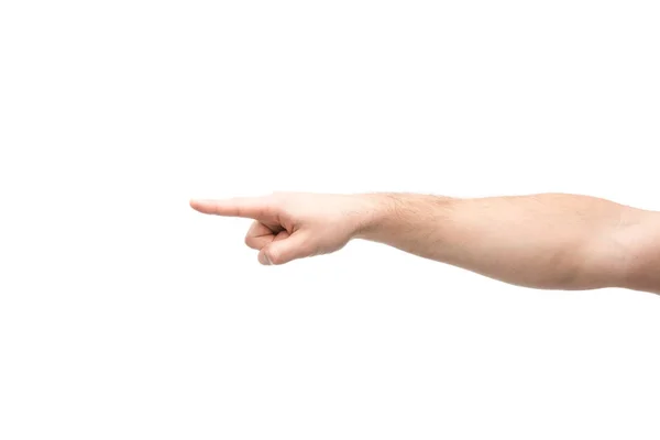 Cropped View Man Pointing Finger Isolated White — Stock Photo, Image