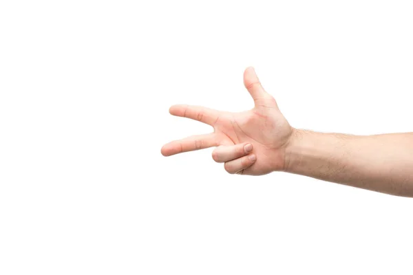 Cropped View Man Showing Three Fingers Isolated White — Stock Photo, Image