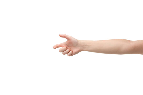cropped view of woman pointing with finger isolated on white