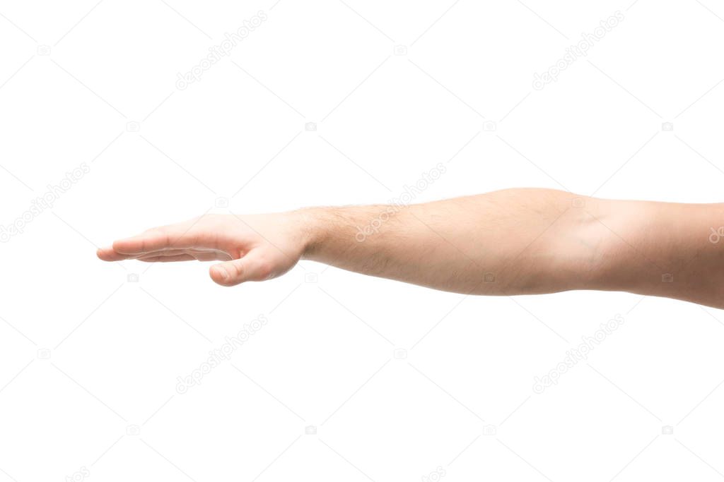 cropped view of woman pointing with hand isolated on white