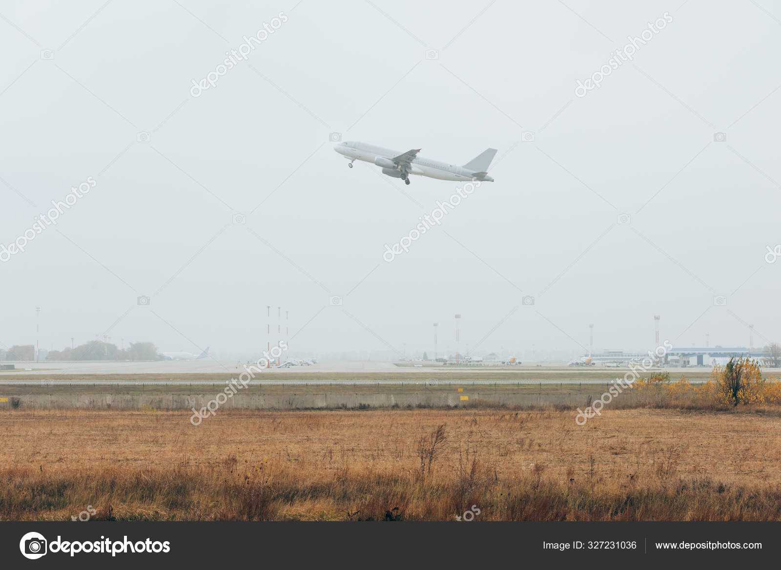 Airplane Landing Gassy Airfield Cloudy Sky Stock Editorial Photo