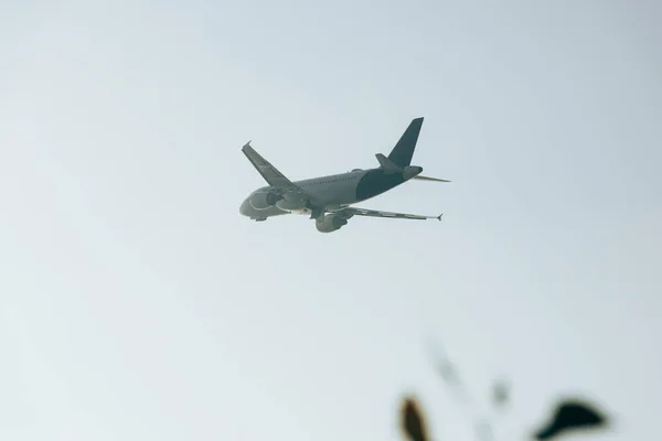 Laag Hoekzicht Van Het Vliegtuig Heldere Lucht — Stockfoto