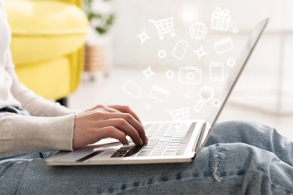 Cropped View Young Woman Using Laptop Illustration — Stock Photo, Image