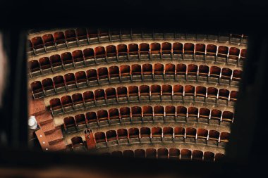 High angle view of rows of empty seats in circus, selective focus clipart