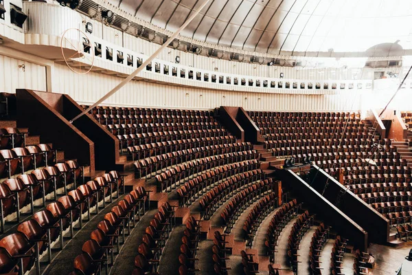 Rows Empty Wooden Seats Circus — 스톡 사진