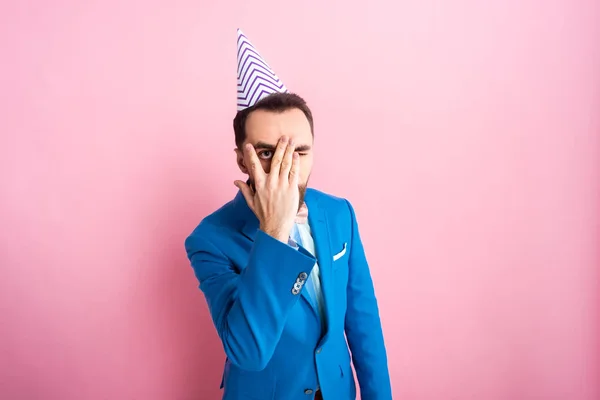 Businessman Party Cap Covering Face Pink — Stock Photo, Image