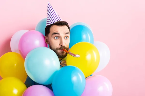 Handsome Man Party Cap Party Blower Mouth Balloons Pink — 스톡 사진