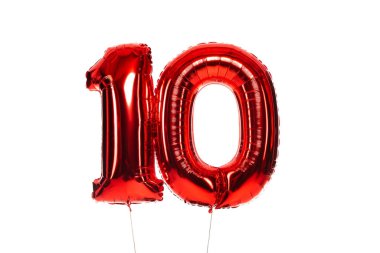 10 numaralı kırmızı balon beyaza izole edildi.