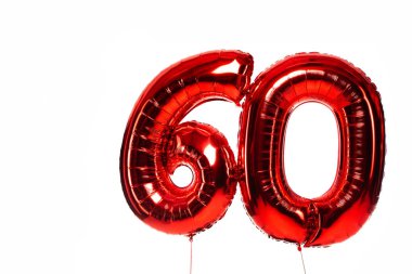 number 60 red balloons isolated on white