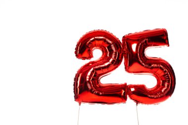 number 25 red balloons isolated on white clipart