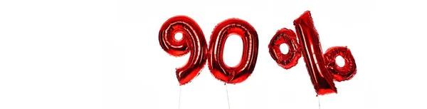 Νούμερο Και Τοις Εκατό Σημάδι Κόκκινα Μπαλόνια Απομονώνονται Λευκό Πανοραμική — Φωτογραφία Αρχείου