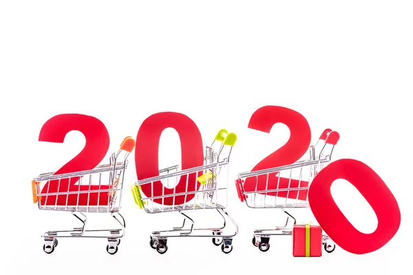 Red Number 2020 Shopping Carts Isolated White — Stock Photo, Image