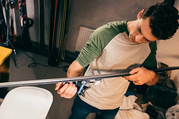 High Angle View Worker Holding Worker Repair Shop — Stock Photo, Image