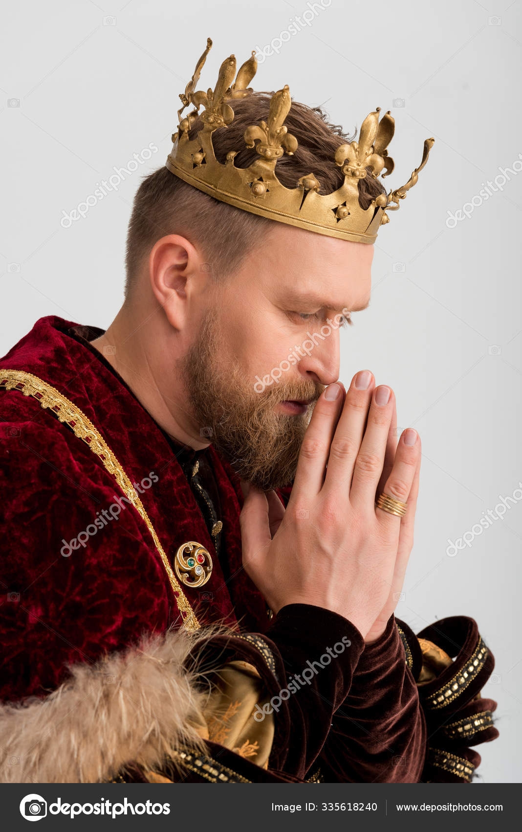 Side View King Crown Praying Isolated Grey Stock Photo By
