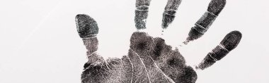 panoramic shot of black print of hand isolated on white, human rights concept  clipart
