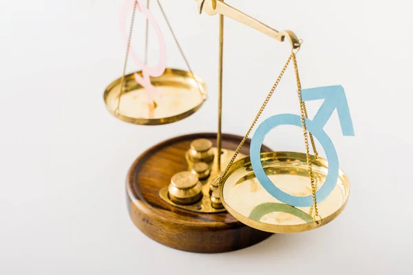 Selective Focus Justice Scale Different Genders Isolated White Sexual Equality — Stock Photo, Image