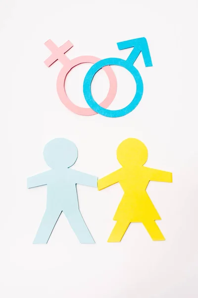 Kağıdın Üst Görünümü Beyaz Cinsiyet Eşitliği Kavramına Izole Edilmiş Cinsiyet — Stok fotoğraf