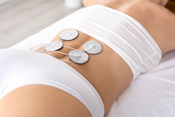 Cropped View Stimulation Electrodes Back Woman Electrotherapy Clinic — Stock Photo, Image