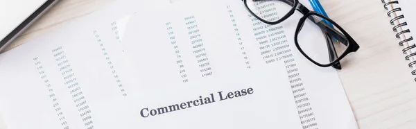 Panoramic Shot Document Commercial Lease Lettering Glasses Desk — 스톡 사진