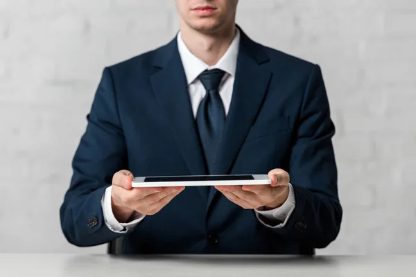 Cropped View Realtor Suit Holding Digital Tablet White — Stock Photo, Image