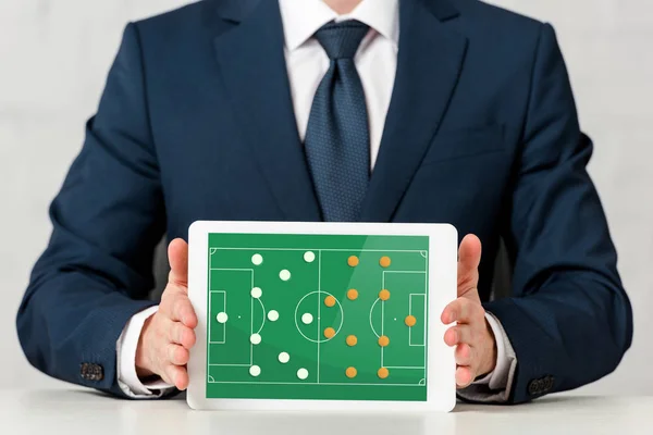 Cropped View Businessman Holding Digital Tablet Online Game Screen White — Stock Photo, Image