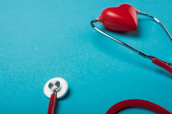 Stethoscope Connected Decorative Red Heart Blue Background World Health Day — Stock Photo, Image