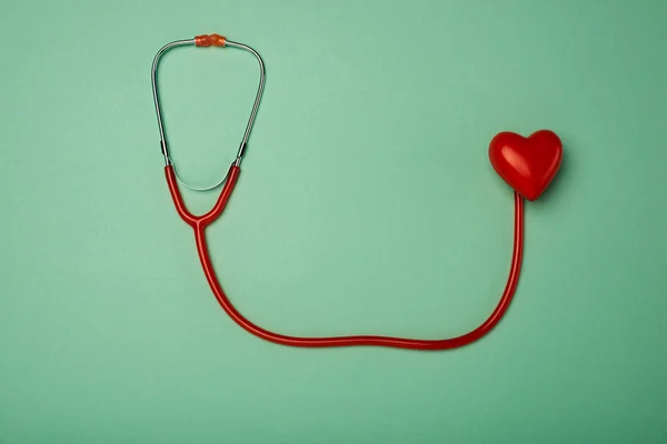 Top View Stethoscope Decorative Red Heart Green Background World Health — Stock Photo, Image