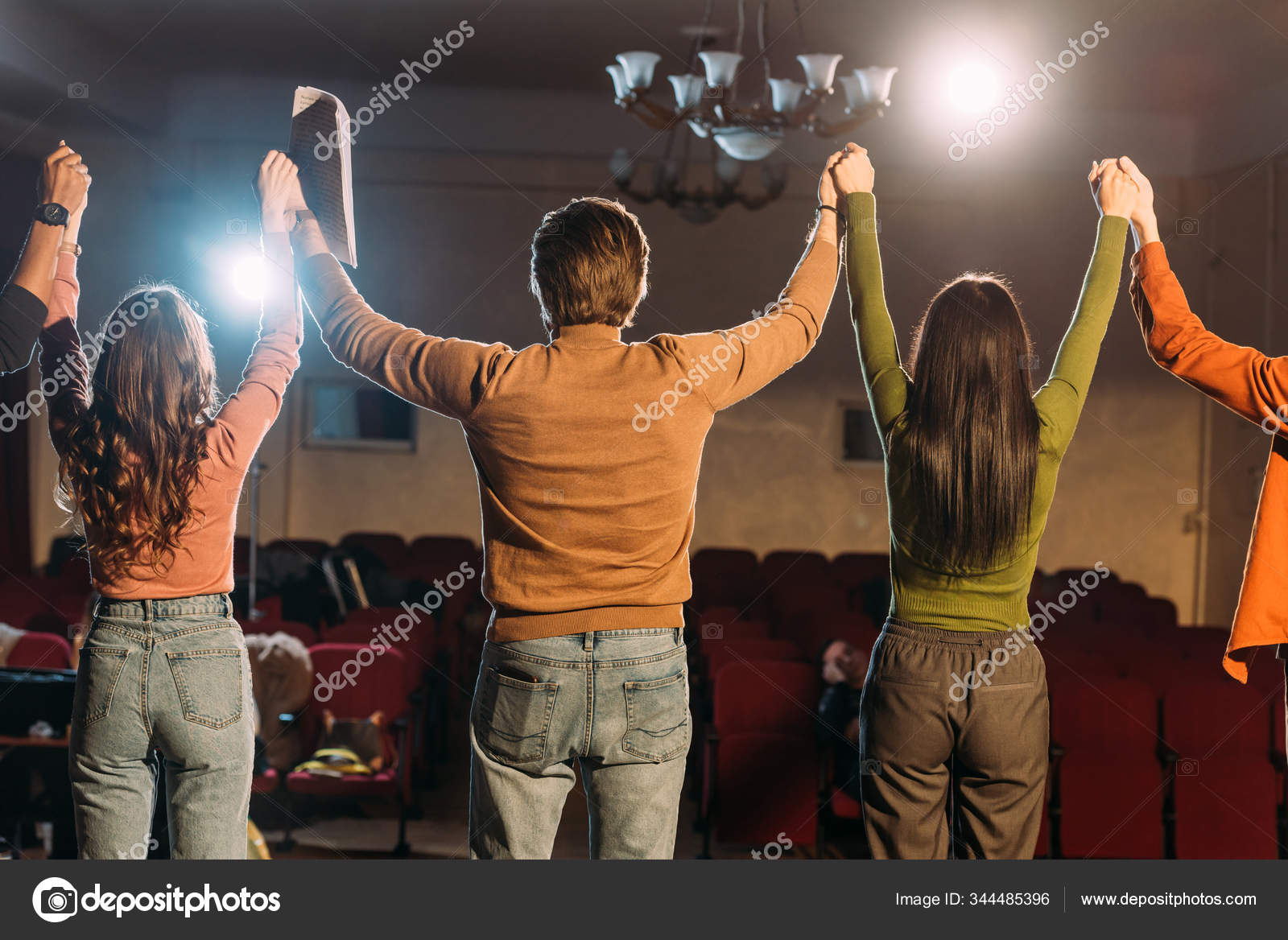Back View Actors Actresses Hands Rehearsal Stock Photo by