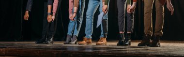 panoramic shot of actors and actresses bowing on stage clipart