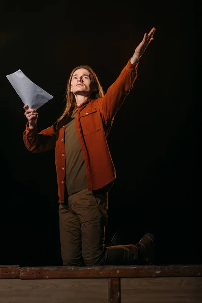 Handsome Actor Screenplay Playing Stage Rehearse — Stock Photo, Image