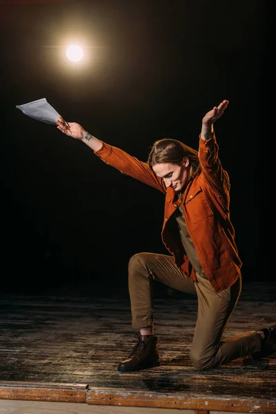 Handsome Actor Scenario Playing Stage Rehearse — Stock Photo, Image