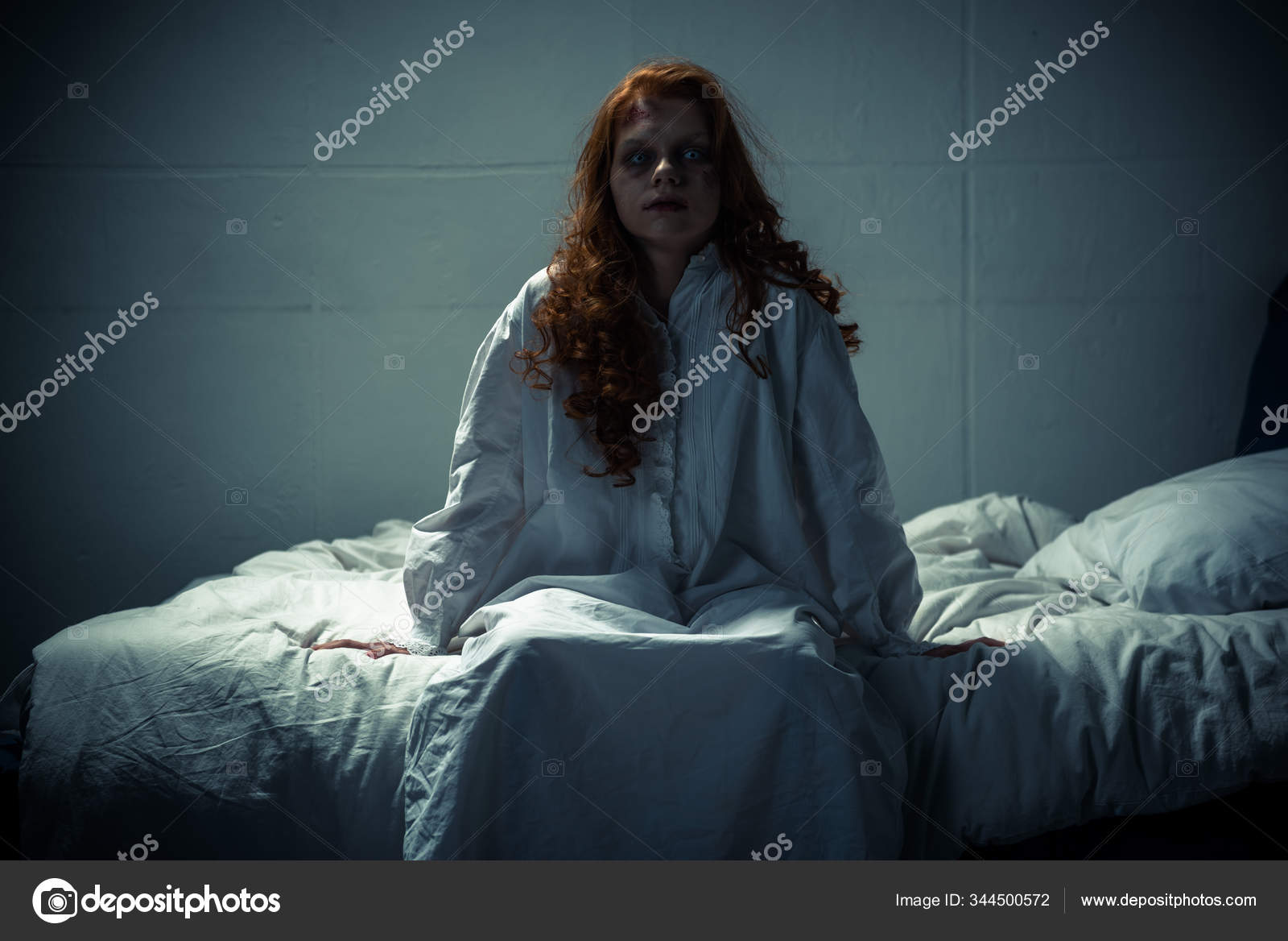 Crazy Female Demon Nightgown Sitting Bed Stock Photo by ©AndrewLozovyi ...